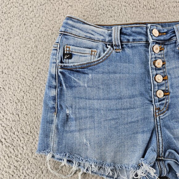 KanCan Shorts Womens 29 Blue Distressed Frayed Hem High Rise Button Fly Denim - Picture 2 of 15